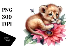 Baby Lion Sleeping on Flower PNG Product Image 1
