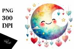 Colorful Smile Moon with Hearts, PNG Product Image 1