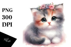 Digital Watercolor Cute A Cat Big Eyes PNG Product Image 1