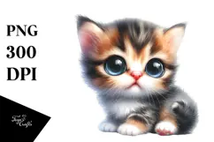 Digital Watercolor Cute A Cat Big Eyes PNG Product Image 1