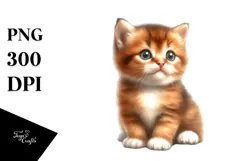 Digital Watercolor Cute A Cat Big Eyes PNG Product Image 1