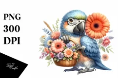 Detailed Whimsical Cute Baby Macaw Flower Basket Product Image 1