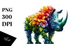 Vibrant Rhino with Flowers PNG Product Image 1