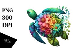 Abstract Vibrant Turtle with Plant Leaves and 3D Flowers, Product Image 1