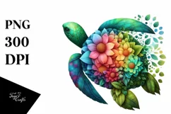 Abstract Vibrant Turtle with Plant Leaves and 3D Flowers, Product Image 1