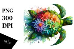 Abstract Vibrant Turtle with Plant Leaves and 3D Flowers, Product Image 1
