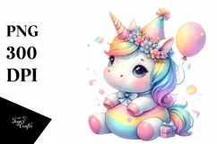Colorful Baby Unicorn with Party Hat JPEG Product Image 3