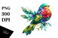 Abstract Vibrant Bird with Plant Leaves and 3D Flowers, PNG Product Image 3