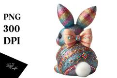 Colorful Vintage Bunny Sitting PNG Product Image 1