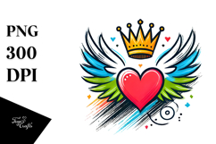 Colorful Heart with Wings and Crown PNG Product Image 1