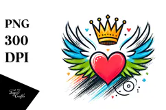 Colorful Heart with Wings and Crown PNG Product Image 1