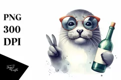 Boho Seal Wine Bottle Sunglasses | Sublimation Clipart Product Image 1