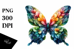 Abstract Vibrant Butterfly with Flowers, PNG Product Image 1