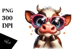 Exaggerated Silly Cow with Sunglasses PNG Product Image 1