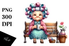 Old Lady Sitting on Bench | Clipart Product Image 3