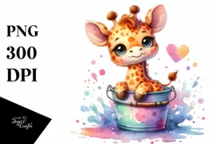 Colorful Smiling Baby Giraffe in Bucket with Splash Clipart Product Image 3