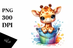 Colorful Smiling Baby Giraffe in Bucket with Splash Clipart Product Image 3