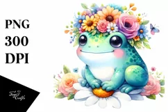 Pastel Frog with Vibrant Flower Crown, PNG Product Image 1