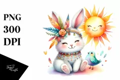 Colorful Watercolor Smiling Baby Rabbit | Clipart Product Image 3