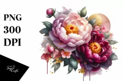 Glossy Peonies Golden Watercolor | Clipart Product Image 3