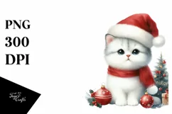 Cute Cat with Santa Hat, Summer PNG Product Image 3