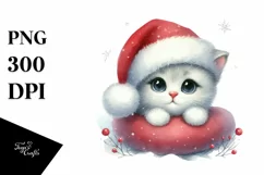 Cute Cat with Santa Hat, Summer PNG Product Image 3