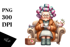 Watercolor Lady Sitting Tea Cup | Clipart Product Image 1