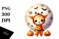 Cute Baby Giraffe on Moon Halloween PNG Product Image 1