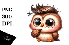 Funny Baby Owl Sitting with Big Eyes | Clipart Product Image 3