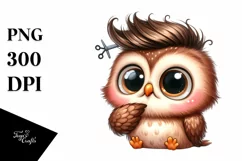 Funny Baby Owl Sitting with Big Eyes | Clipart Product Image 3