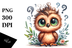 Baby Owl Sitting Confused | Watercolor | Sublimation Product Image 1