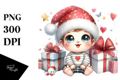Digital Watercolor Cute A Gift Big Eyes PNG Product Image 1