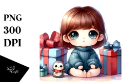 Digital Watercolor Cute A Gift Big Eyes PNG Product Image 1