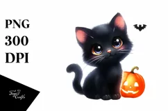 Vibrant Baby Black Cat Scenery | Clipart Product Image 1
