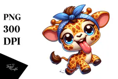 Cute Cartoon Giraffe with Bandana PNG Product Image 1