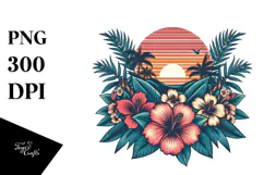 Vintage Flower Sunset Tshirt Design PNG Product Image 1