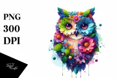 Vibrant Owl with Flowers, Transparent PNG Product Image 1