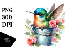 Whimsical Flowers, Baby Macaw in Bucket |Clipart Product Image 1