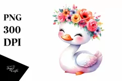 Watercolor Flower Crown Swan Clipart Product Image 3