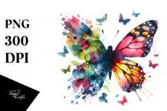 Colorful Bird with Butterfly Silhouettes PNG Product Image 1
