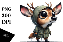 Watercolor Deer Big Eyes Standing Up in Raincoat | Product Image 1