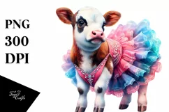 Colorful Pastel Baby Cow in Charleston Dancer Dress, PNG Product Image 3