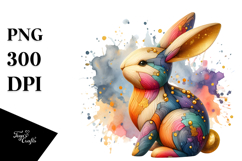 Colorful Wooden Bunny Golden Insertions PNG Product Image 1