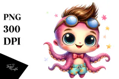 Cute Baby Octopus with Cool Haircut PNG Product Image 1