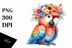 d cartoon-style Macaw with Flower Crown | Clipart Product Image 3