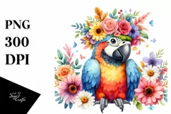 Watercolor Flower Crown Macaw Clipart Product Image 1
