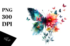 Flower Butterfly Silhouettes Painting, PNG Product Image 1