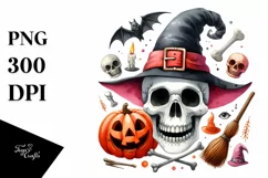Funny Watercolor Halloween Skull Vibrant Bouquet Product Image 1