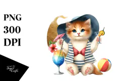 Happy Kitten in Beachwear PNG Product Image 1