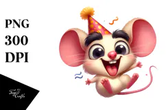 Cute Mouse with Party Hat Jumping PNG Product Image 1